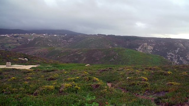 Mountainous terrain in cloudy weather