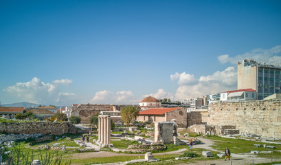 Obraz premium athens/greece january 21 2019 : the ancient market in athens center,ruins of the market give an image of how it was back in time