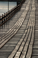 Fototapeta premium Landscape of Mon wooden bridge in Sangkhlaburi Kanchanaburi Thailand