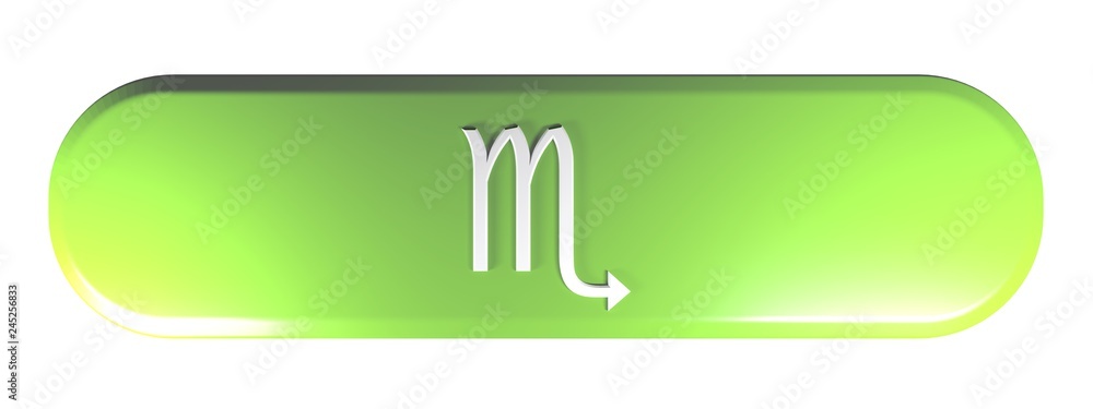Poster zodiac scorpio icon green rounded rectangle push button - 3d rendering illustration