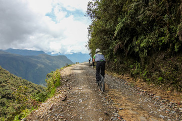 Bike riders on Camino de la muerte / Yungas road