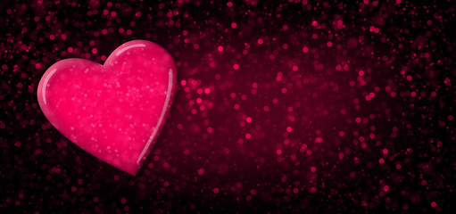 Pink heart on black-pink sparkling background/panorama