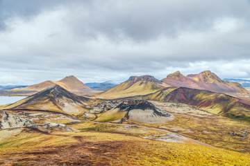 Obraz premium View of colorful mountains Landmannalaugar from the Laugavegur hiking trail.Autumn.Iceland