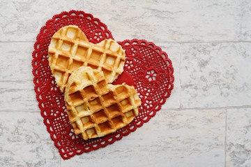 Two heart shaped waffles with copy space/ Valentines day frame