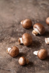 Brown Portobello mushrooms still life, selective focus
