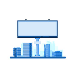 Street advertising concept. White blank billboard on cityscape background. Vector flat illustration