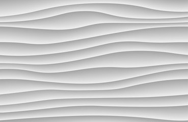 White abstract wave background. 3d waves pattern texture. Geometric black and white wallpaper. Curve wall decor pattern. Vector illustration.