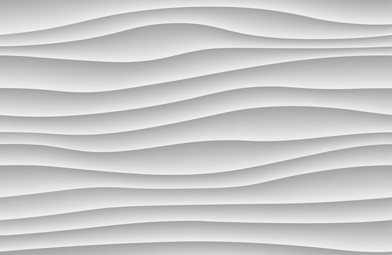 White abstract wave background. 3d waves pattern texture. Geometric black and white wallpaper. Curve wall decor pattern. Vector illustration.