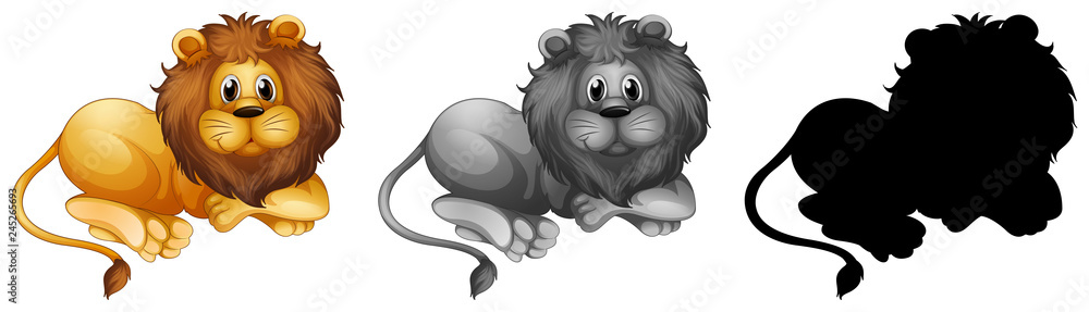 Wall mural Set of male lion character