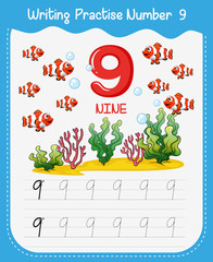 How to write number nine worksheet © GraphicsRF