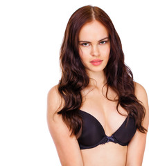 Young sexy brunette woman in black bra