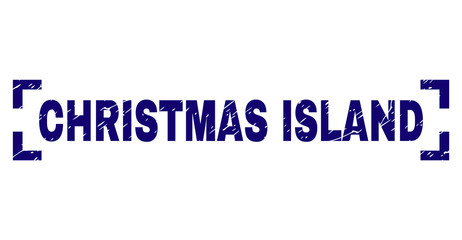 CHRISTMAS ISLAND text seal imprint with grunge texture. Text caption is placed between corners. Blue vector rubber print of CHRISTMAS ISLAND with retro texture.