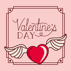 happy valentines day card with heart flying