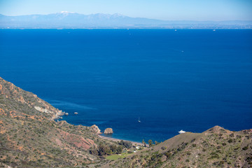 Fototapeta na wymiar Los Angeles and small campsite as seen from Catalina Island.