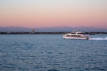 Island ferry boat at sunset in Long Beach, CA