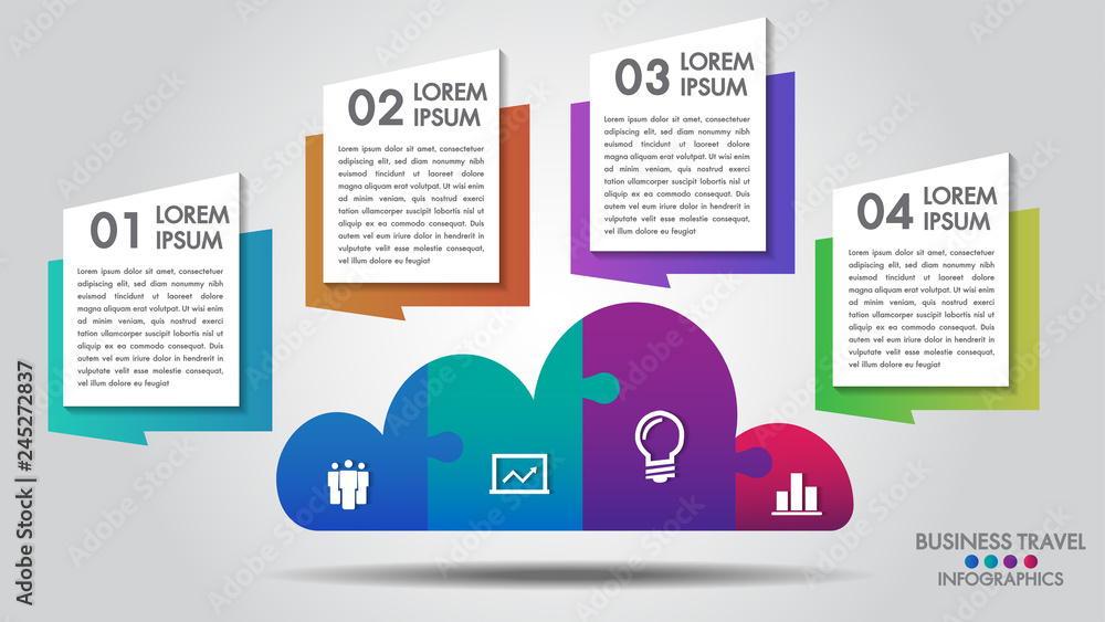 Poster cloud design business infographics 4 steps options puzzle vector for chart, diagram, web design, pre