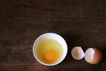 Egg on the wooden table.