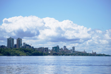 Fototapeta premium Samara city, Russia, morning sunrise view from the river.