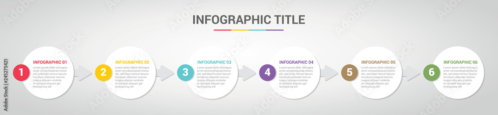 Aufkleber infographic template with circle round style for step or process timeline with various color with 6 step - vector