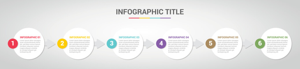 infographic template with circle round style for step or process timeline with various color with 6 step - vector