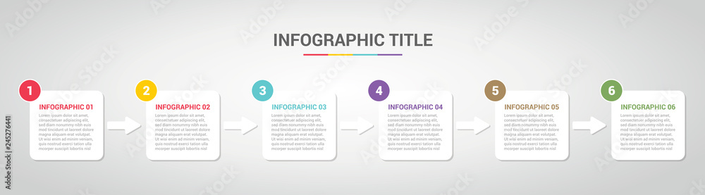 Aufkleber infographic template with boxed box style for step or process timeline with various color with 6 ste
