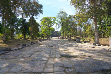 Preah Vihear,Cambodia-January 10, 2019:   Second pillared causeway and Third Gopura of Preah   Vihear Temple, Cambodia