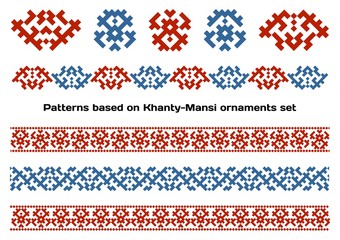 Siberian folk ornaments set. Patterns based on Khanty-Mansi motifs set