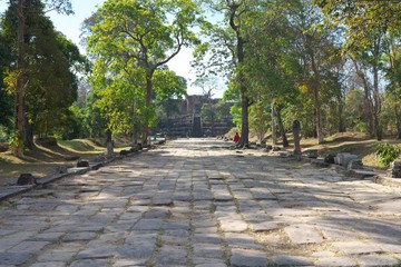 Preah Vihear,Cambodia-January 10, 2019: Second pillared causeway and Third Gopura of Preah Vihear Temple, Cambodia