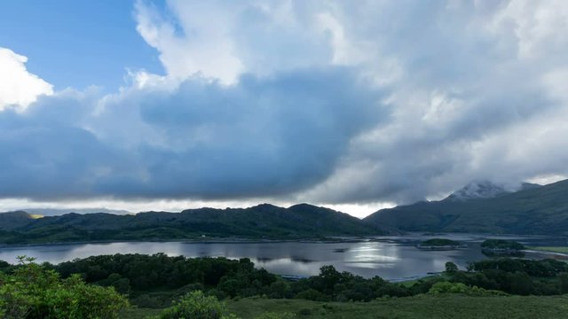 Dramatic time-lapse over Loch Ailort near Roshven in Scotland, United Kingdom