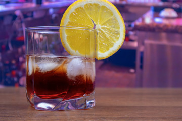 Americano cocktail in tumbler glass with ice