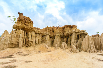 landscape of soil textures eroded sandstone pillars, columns and cliffs, "Sao Din Na Noi" at sri nan national park in Nan Province, Thailand