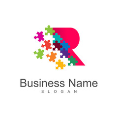 puzzle letter r, creative logo design