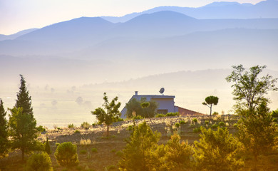 Selcuk, Turkey. View of the city and the mountains at sunset.