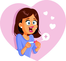Happy Woman with Positive Pregnancy Test