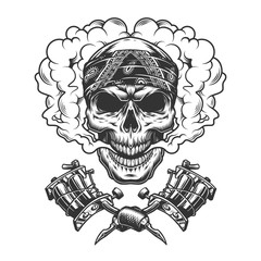 Vintage tattoo master skull in cloud