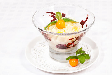 Vanilla ice cream on a white background