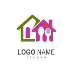 house with spoon and fork logo design, restaurant logo, house kitchen icon