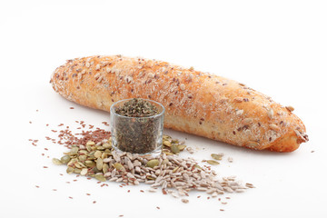 Baguette,bread,isolation,seeds,sunflower,linen,pumpkin,rye,baking,ingredient,yummy,organic,restaurant,breakfast,black,wheat,food,fresh,cereal,homemade,rich,vitamin,healthy,cuisine,cafe,lunch,dinner,ba