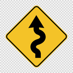 Left winding road Sign on transparent background