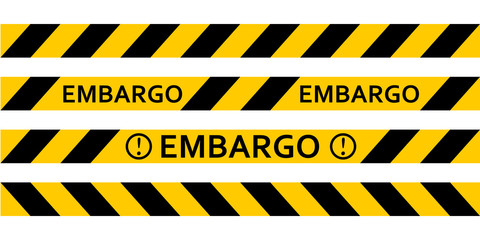 Yellow warning tape with the inscription embargo, vector tape, warning of the embargo, the ban on the sale of oil products