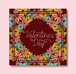 happy valentines day card with floral frame
