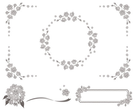 monochrome  cherry blossom frame