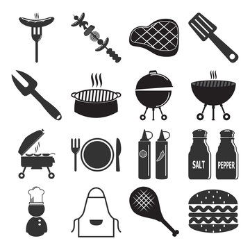 BBQ grill, grill stove icon set illustration
