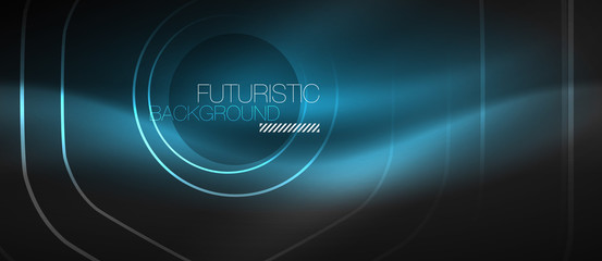 Black and glowing color lines neon design, magin techno template background