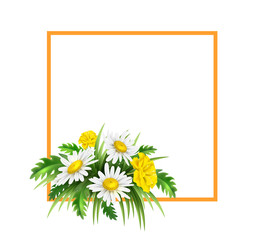 Vector 3d yellow diasy cornflower elegant bouquet