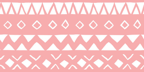 Vector seamless pink and white illustration. Ethnic hand drawn pattern for wallpaper,fabric, textile