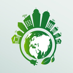 Ecology.Green cities help the world with eco-friendly concept ideas.vector illustration