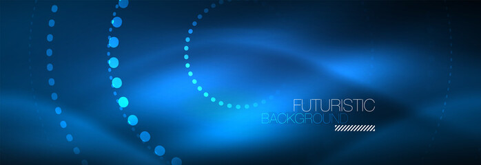 Glowing neon circle line dots, round line design, abstract style on black background. Neon abstract round circles Magic neon lights and glowing dots