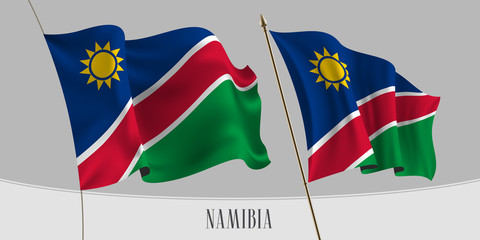 Set of Namibia waving flag on isolated background vector illustration