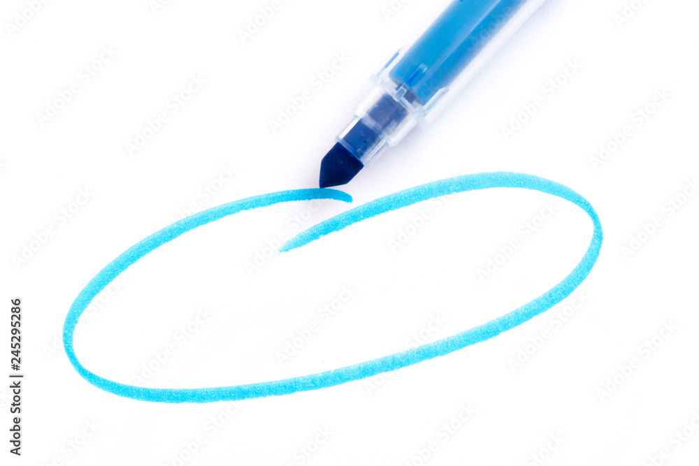 Fototapete colour highlighter pen drawing a circle isolated on white background with real shadow.